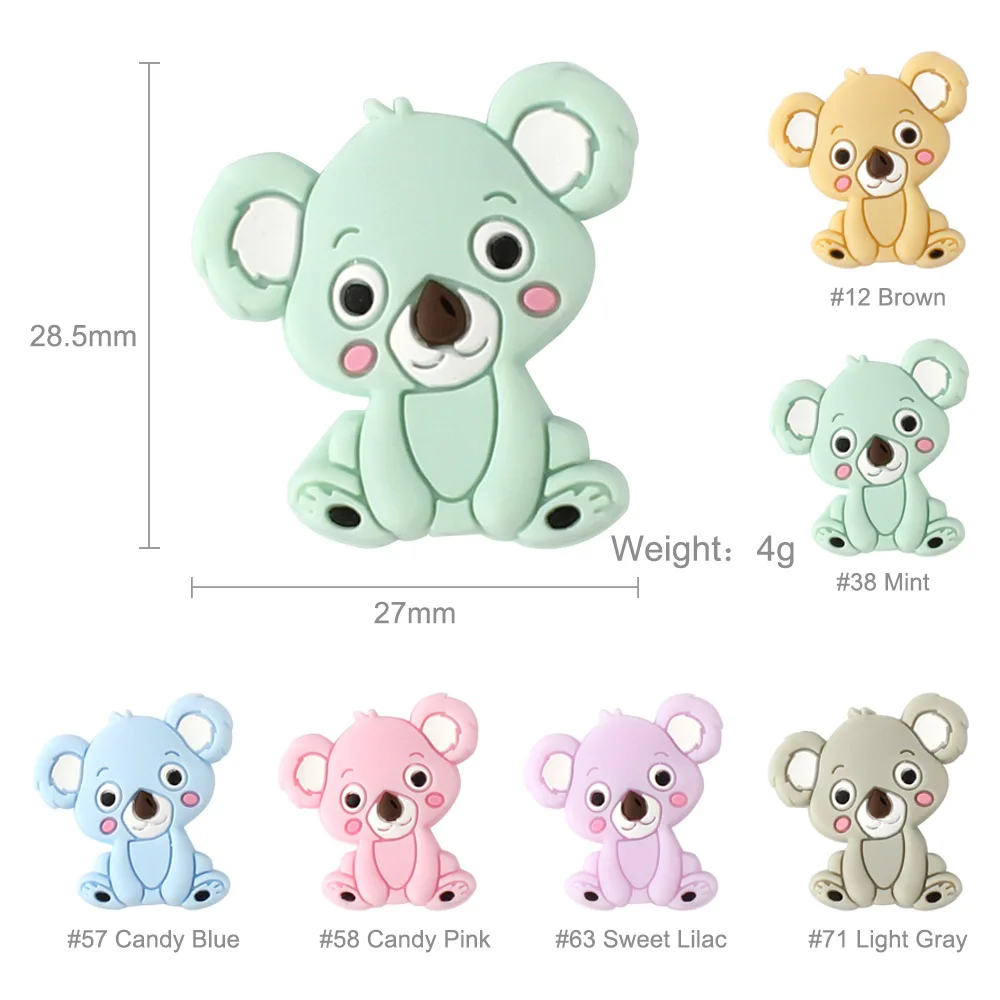 5Pcs Baby Silicone Beads Lovely Mini Cute Koala Beads Silicone Teether Teething BPA Free DIY Pacifier Chain Clips Accessories