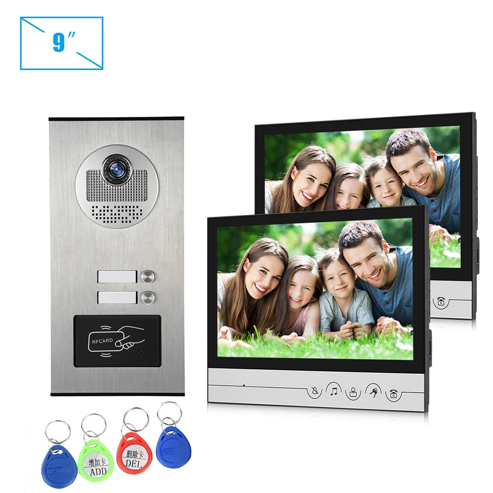 Video Intercom Entry System,Wired 7 Inch Video Door Phone Kits for 2 Unit Apartment,Support Monitor,Intercom,RFID Keyfob Unlock