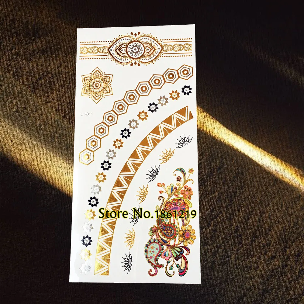 1PC New Flash Metallic Tattoo Sticker GGLH-014 Gold Silver Egypt Religious Zuma Maya Totem Wristband Waterproof Temporary Tattoo