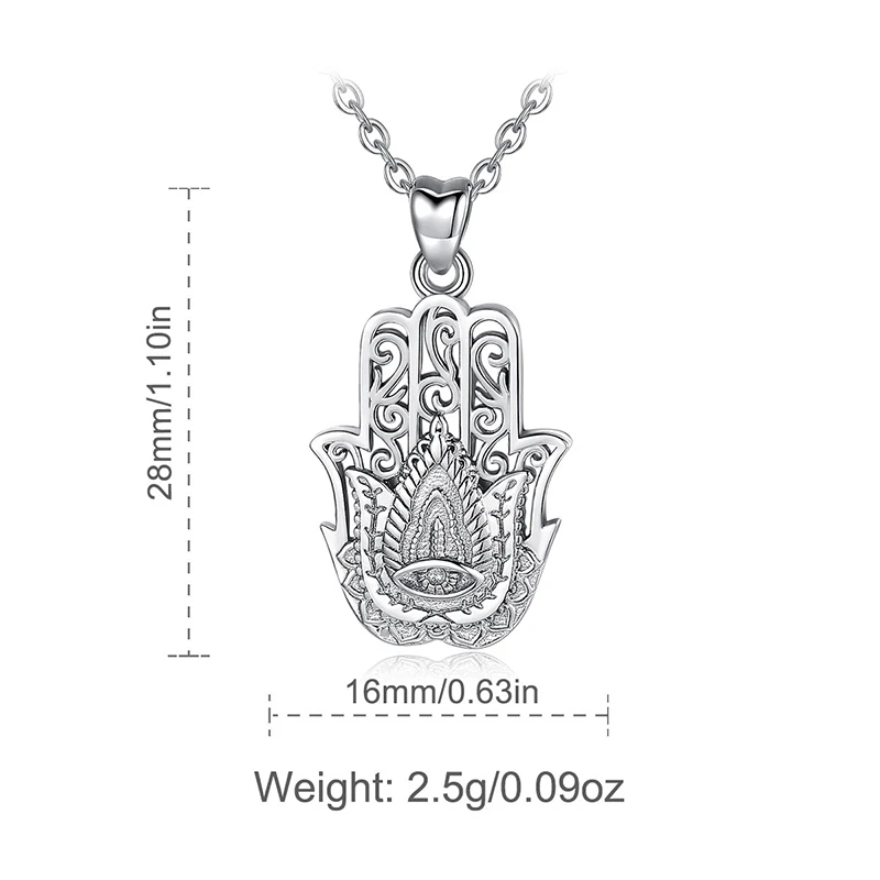 Eudora Genuine  925 Sterling Silver Hamsa Hand Pendant Necklaces for Women Trendy Fashion Sterling Silver Jewelry 2018 New Style