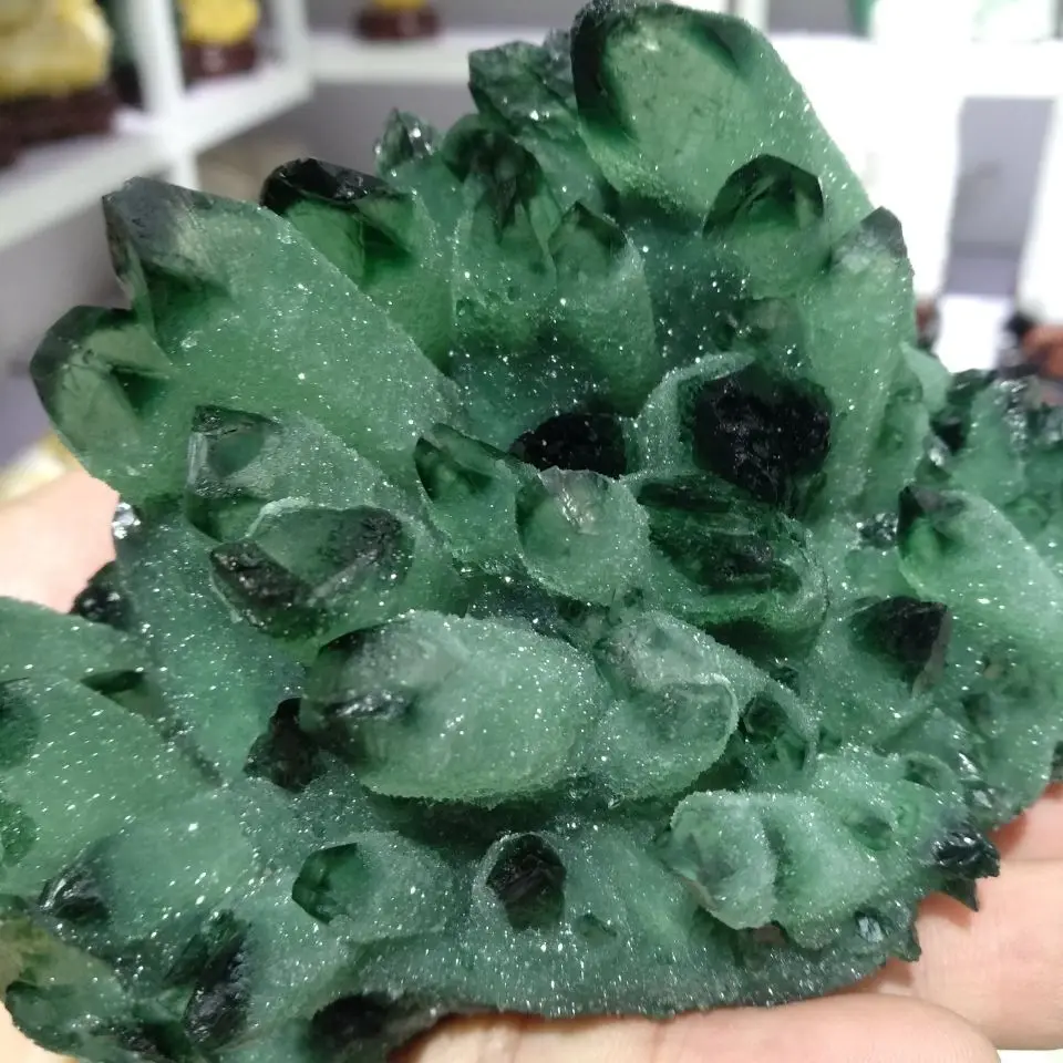 

950g Green Ghost Phantom Quartz Crystal Cluster Healing Specimen