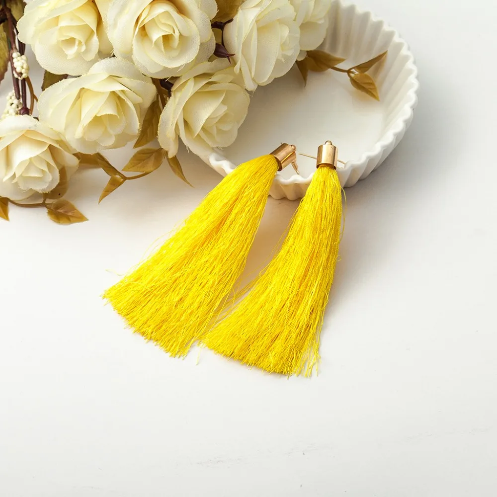 Solid Colors Red Pink Black Blue etc Cotton Thread Tassel Golden Hook Women Long Drop Earrings Dangle Earrings