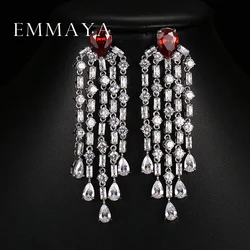 Emmaya Luxury Red Green Clear Blue Long Earrings For Women Wedding Party Drop AAA Shiny Cubic Zirconia Tassel Dangle Jewelry