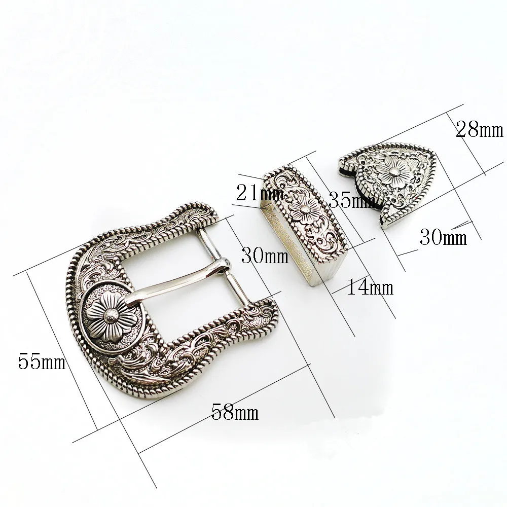 30mm vintage carve pattern beautiful metal women men DIY leather craft belt buckle set antique silver color 3pcs parts/set