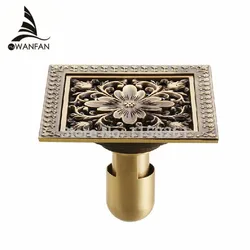 Drains 12*12cm Antique Brass Shower Floor Drain Bathroom Deodorant Euro Square Floor Drain Strainer Cover Grate Waste HJ-8702S
