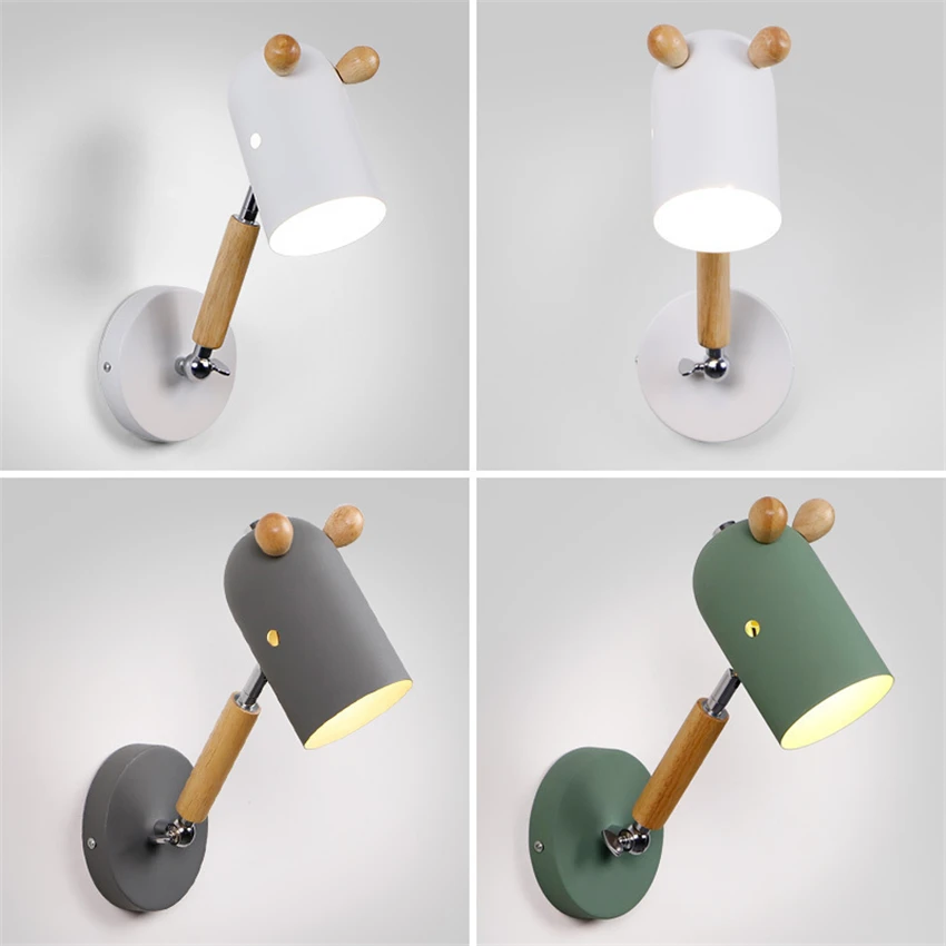 

Nordic Bedside Cartoon Wall Lamps Bedroom Modern Minimalist Macaron Children's Room Sconce Wall Lights Rotate Study Deco Fixture