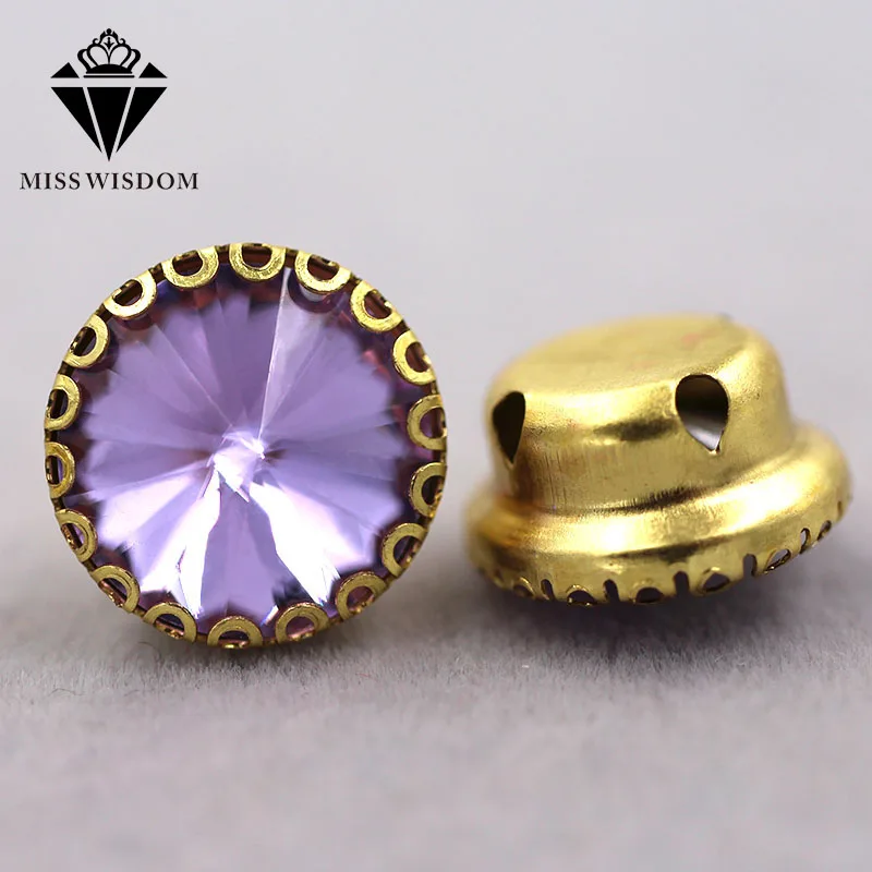 New arrival Crystal Violet Round glass crystal sew on rhinestones gold base lacy claw rhinestone strass Diy clothing accessories