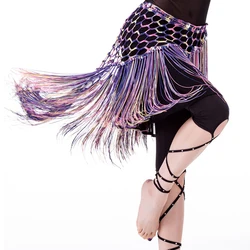 Multicolored Belly Dancing Clothing Stretchy Long Tassel Knit Triangle Shawls Hand Crochet Women Belly dance Hip Scarf Belt