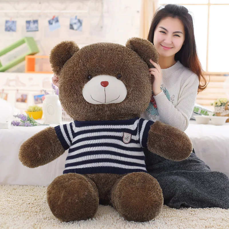 

large 100cm blue stripes sweater brown teddy bear soft doll throw pillow Christmas gift s2459