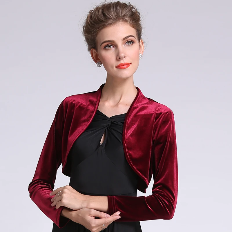 Burgundy Red Ladies Cropped Velvet Long Sleeve Shrug Womens Bolero Jacket Cardigan Outwear Top Plus Sizes available