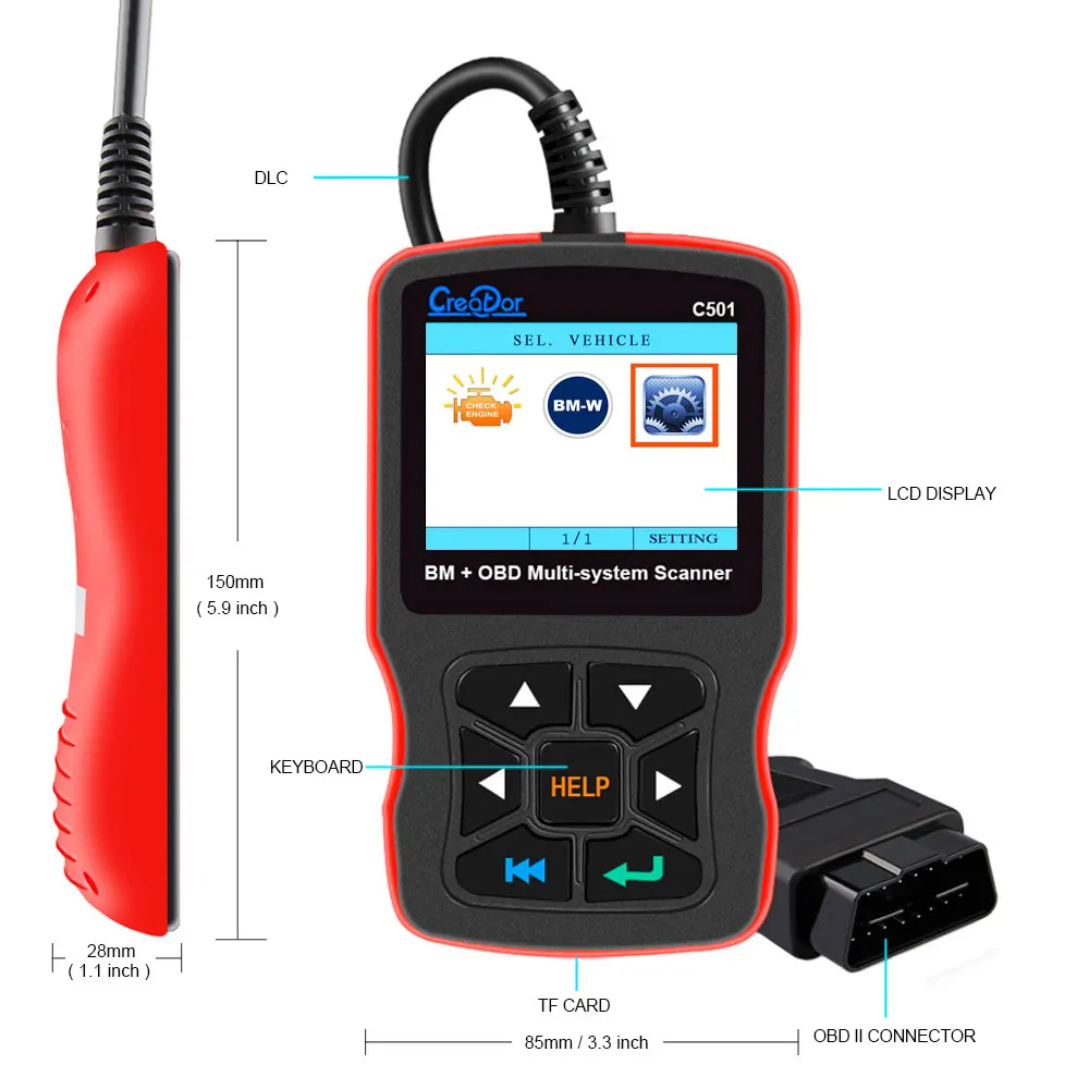 Creator C501 OBD2 Scanner Auto Diagnostic Tool Car Scanner All Systems OBD 2 Diagnostic Tool Engine ABS Airbag BMW e36  e39