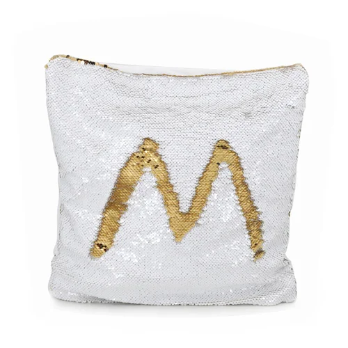

10pcs sublimation gold & white Sequin Cushion Cover blank heat press transfer pillow cover Shining Pillow case