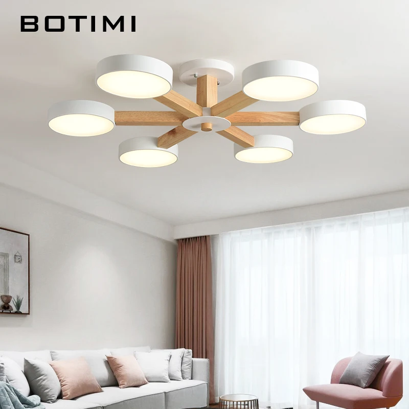 Lampadario a soffitto rotondo 220V 110V per soggiorno moderno in legno bianco Lustre luci per camera da letto in legno lampade da interno montate su