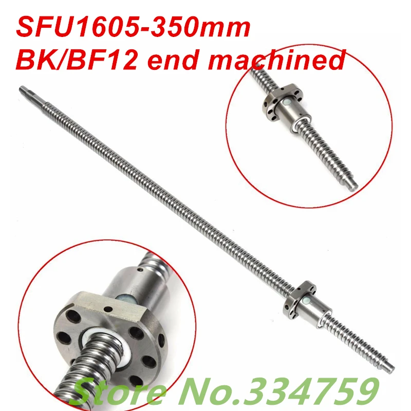 

SFU1605 350mm Ball Screw Set : 1 pc ball screw RM1605 350mm+1pc SFU1605 ball nut cnc part standard end machined for BK/BF12