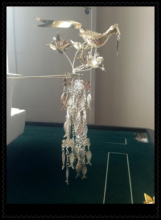 Stage Performance Long Tassel Miao Silver Hair Stick for Minority Group Vintage Antique Pinach Artwork  Hair Accessories