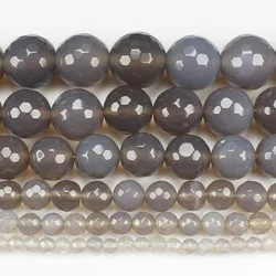 Natural Faceted Gray Agates 4-16mm Round Beads 15inch ,Wholesale For DIY Jewellery