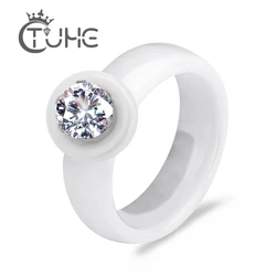2017 New Brand Design Elegant Luxury Big Crystal Ring Jewelry Silver Plated Black White Ceramic Ring Wedding Bride Accessories