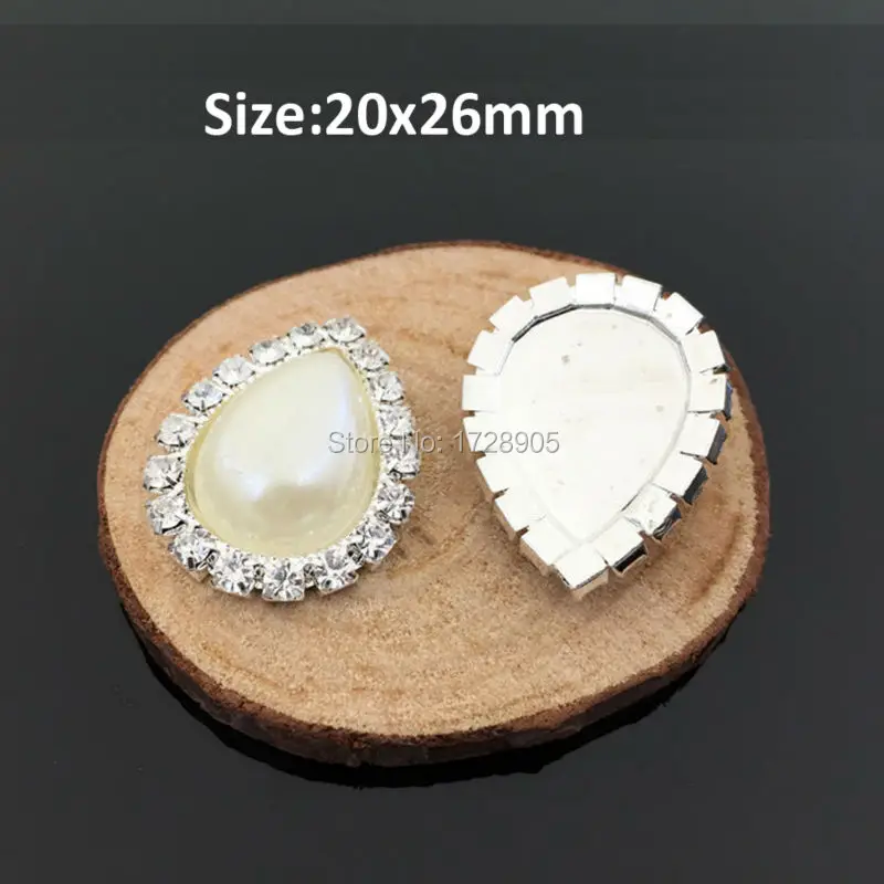 Drop Waterdrop 10pcs 20x26mm 14x20mm Flatback Rhinestone and Pearl Teardrop Button For Hair Flower Wedding Embellishment