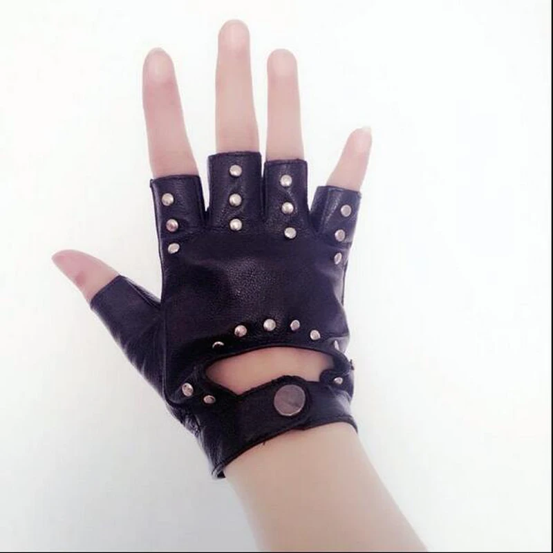 

Sadilfari Women's fashion gloves girls semi-finger gloves dance jazz punk personality rivets gloves cutout fingerless gloves