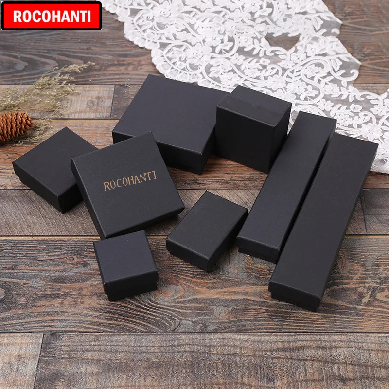 20/50 Custom Logo Printed Black Paper Jewelry Gift Box for Packaging Ring Necklace Watch Underwear Socks Cosmetic Storage Boxes