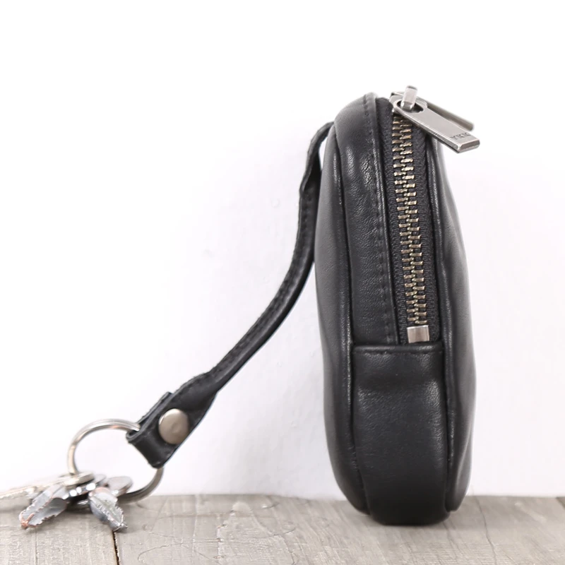 Key Wallets Genuine Leather Luxury Men Zipper Car Key Bag Large Capacity Housekeeper Holder Keychain Mini Coin Pouch