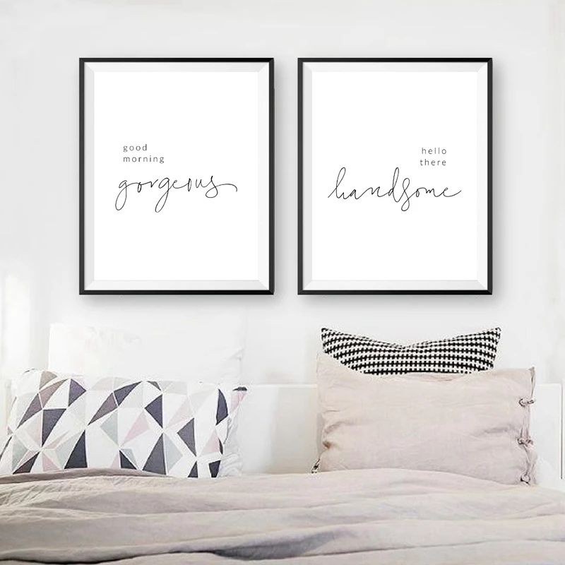 Cuadro de Hello here para decoración del hogar, póster nórdico con impresión de cita de hermoso dormitorio de buenos días, arte moderno de pared, pintura en lienzo