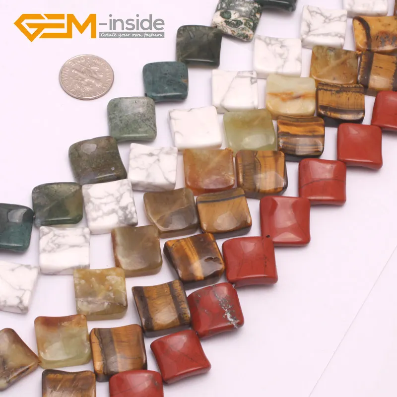 15mm Diagonal Square Twist Assorted Material Natural Gem Stones Flat Beads For Jewelry Making DIY 15\