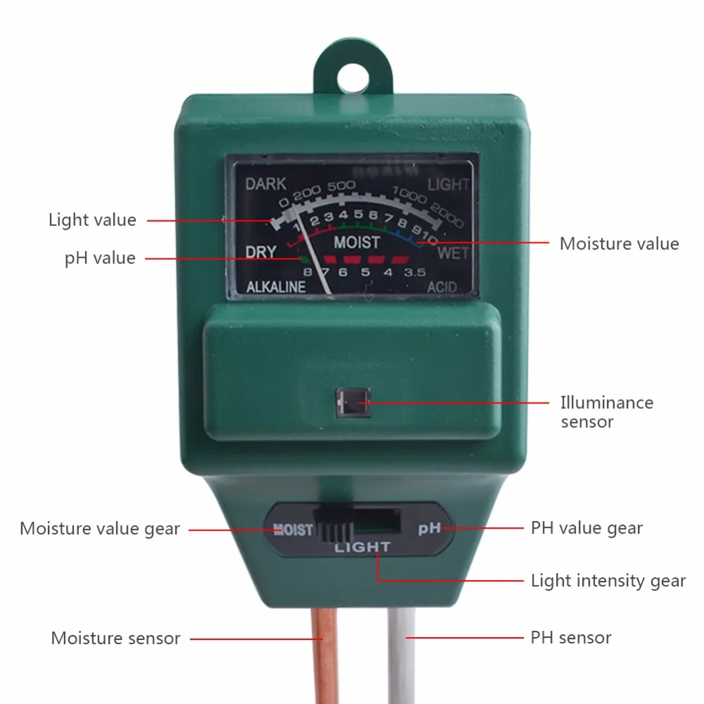 3 in 1 Plant Flowers Soil PH Tester Moisture Measuring humidity Light Meter Hydroponics Analyzer Gardening Detector Hygrometer