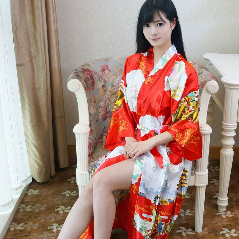 Fashion Ladies Summer Sexy Kimono Long Robe Bath Gown Red Women's Rayon Yukata Nightgown Pijama Mujer Mds008