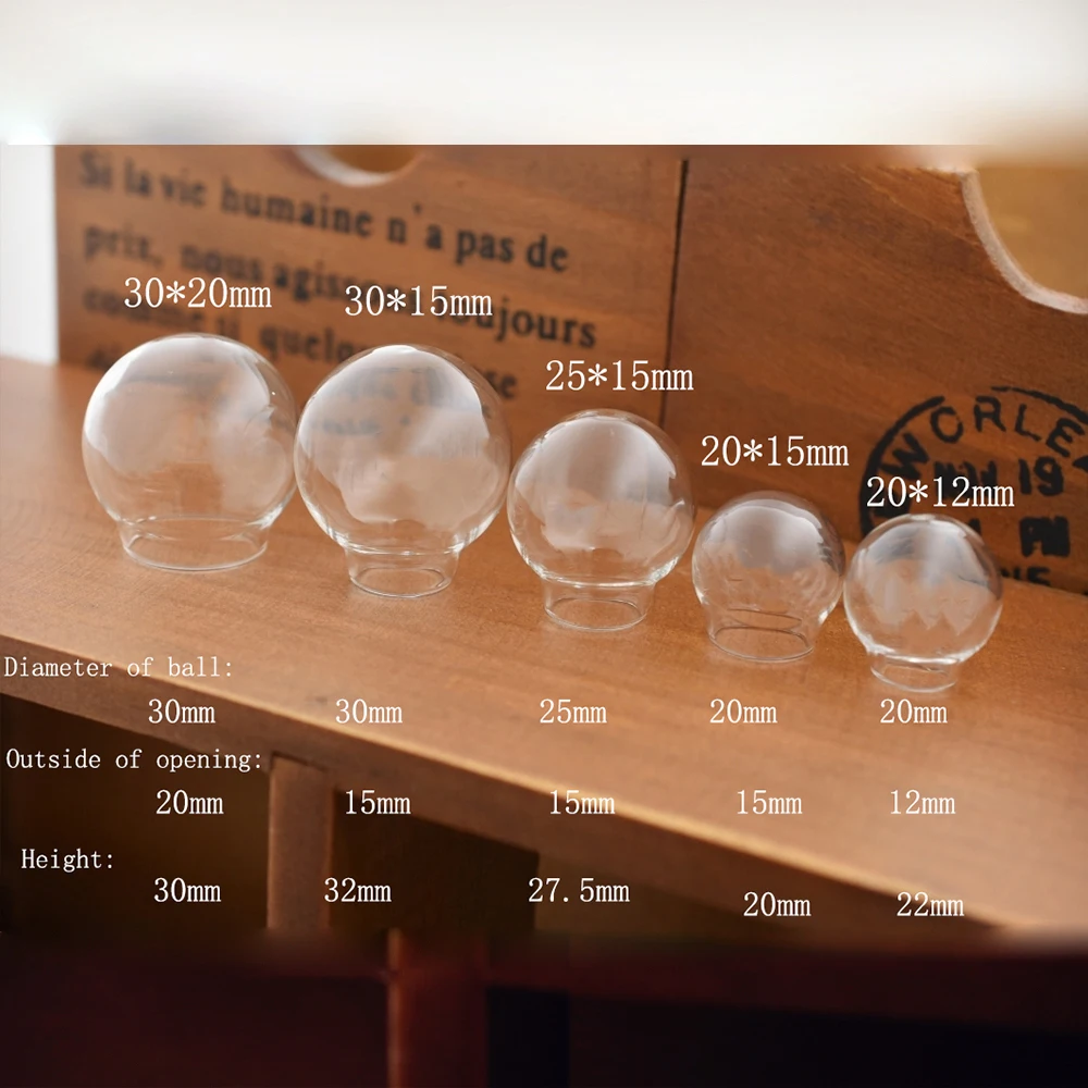 8 piezas de colgante de bola de globo de cristal hueco, colgante de botella de vidrio hecho a mano DIY, accesorios de joyería de diferentes tamaños,