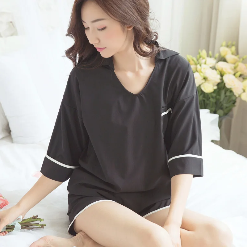 Short sleeve shorts pajamas women sweet contracted wind leisure relaxed han edition lapel suit household to take