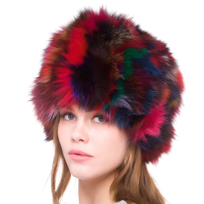 

Female Autumn and Winter Festival Hat Warm Charm Natural Fox Cap Multicolor Mosaic Design New Hot Sale Favorite