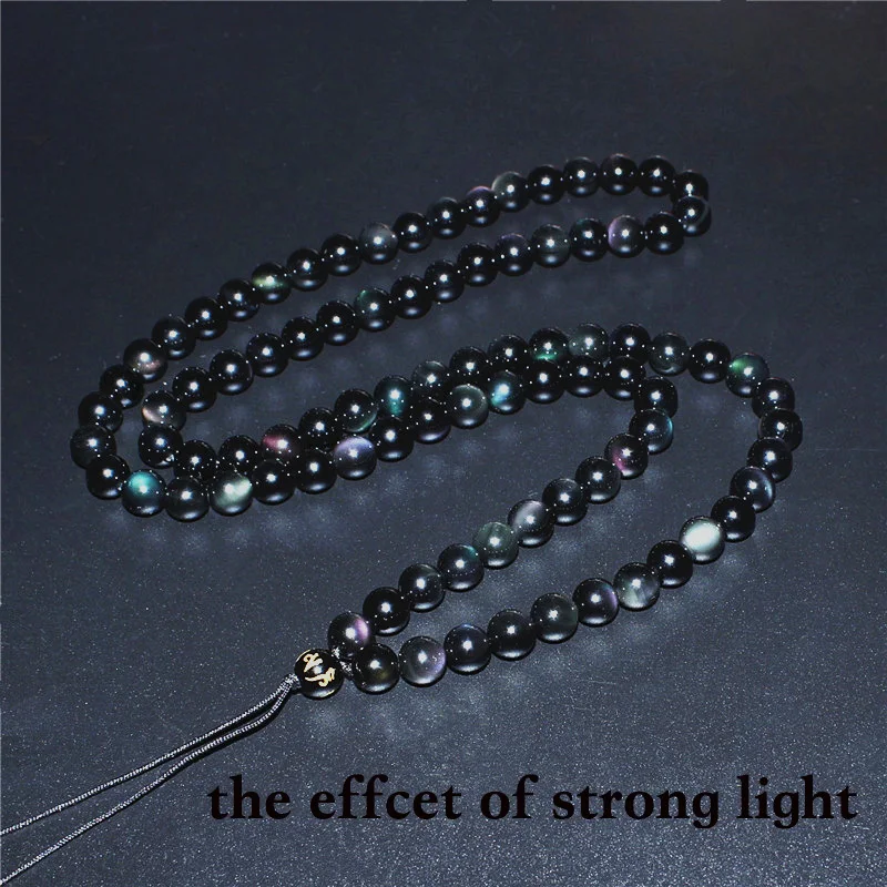 Jewelry Natural Rainbow Eye Obsidian Pendant Necklace Men and Women Mantra Beads Chain Necklace Rope Can Be Diy Pendant