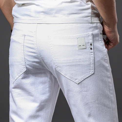 Imagen 2 del producto Pantalones vaqueros blancos para hombre, moda informal, estilo clásico, ajustados, suaves, pantalones elásticos avanzados de marca masculina