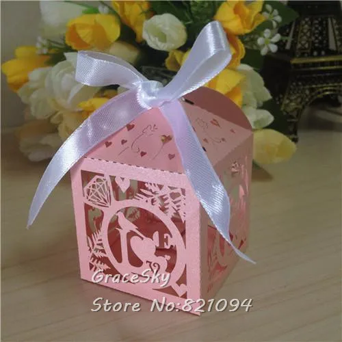 50pcs Free Shipping Laser Cut I love You pattern Wedding Birthday Party Candy Chocolate Boxes ,24 colors wedding Party supplies