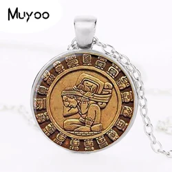 Aztec Calendar necklace Sun Stone pendant jewelry the xiuhpohualli the tonalpohualli Glass Cabochon Necklace HZ1