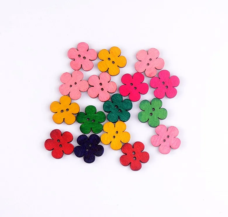 Free shipping 2015 New Random Free Shipping 100pcs Mixed Flowers 2 Holes Pattern Wood Sewing Buttons Scrapbooking 20mm J1476