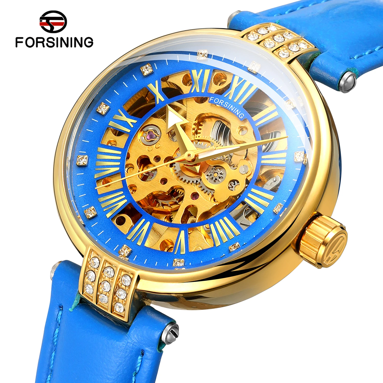 2019 Fashion Forsining Top Brand Lady Diamond Automatic Women Watch Montre Femme Gold Skeleton Relogio Feminino Brand Star Clock