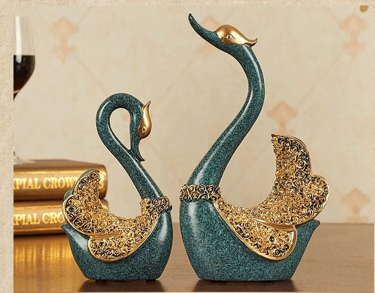 

Environmental resin Europe style blue swans artcraft ornaments,one lot/2 pieces,furnishings living room decoration gift a2412