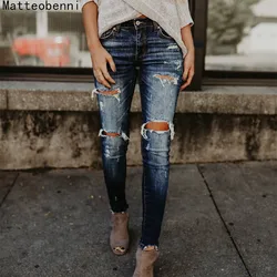 Bạn Trai Lỗ Quần Jeans Rách Nữ Quần Denim Thoáng Mát Vintage Skinny Đẩy Lên Quần Jean Lưng Cao Cổ Nữ Quần Jean Ôm Mẹ quần Jean