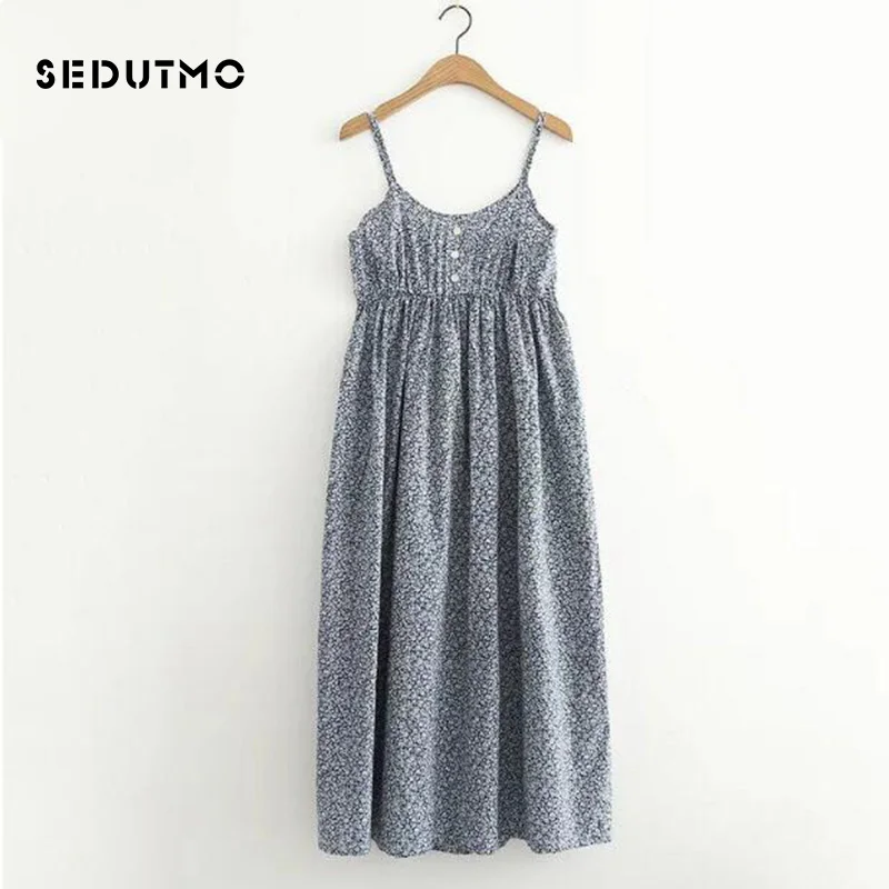 SEDUTMO Summer Tunic Long Dress Women Basic Spaghetti Strap Dresses Beach Print Floral Sexy Sundress Maxi Party Dress ED072