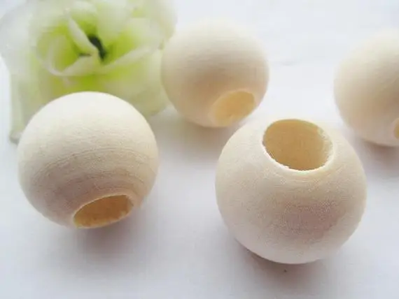 5pcs Good Quality 35mm Unfinished Round Ball Natural Wood Spacer Beads Charm Finding,Big Hole Bead, DIY Accessory Jewelry Making