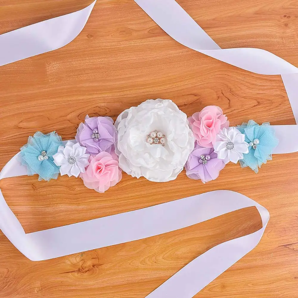 Flower Sash Floral Maternity Sash Pregnancy Belly Belt Photo Props Gift Baby Shower Party Flower Girl Belt