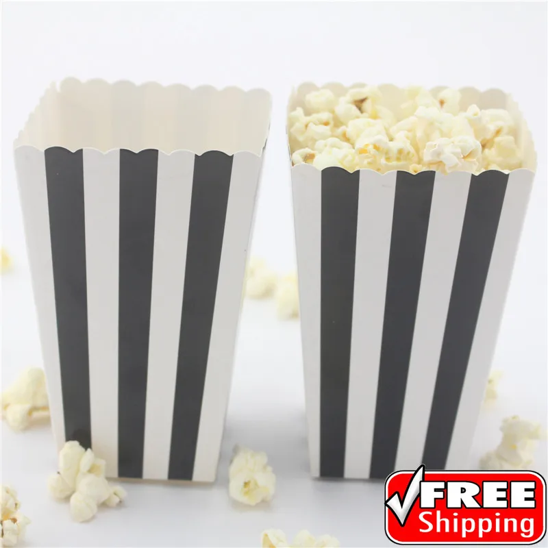 36pcs Black Striped Popcorn Favor Boxes-Wedding Party Halloween Movie Theater-Colored Treat Gift Goodie Candy Paper Snack Boxes