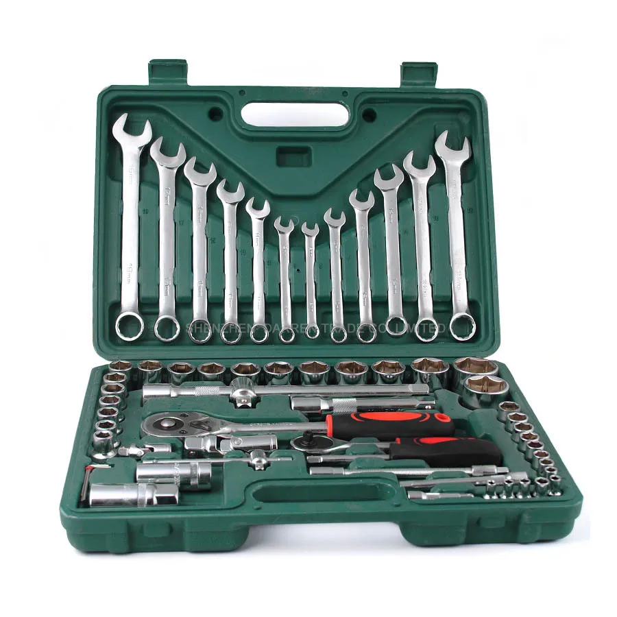 Hand Tool Set (61pcs) Socket & Bit Set Wrench Repair Service Tools Kit Spanner for Car Ship