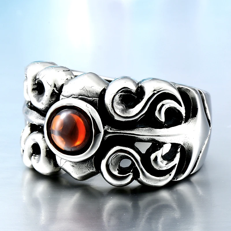 BEIER Dropshipping One Piece Vintage Friar Men\'s ring  With red Stone Fashion Jewelry  BR8082