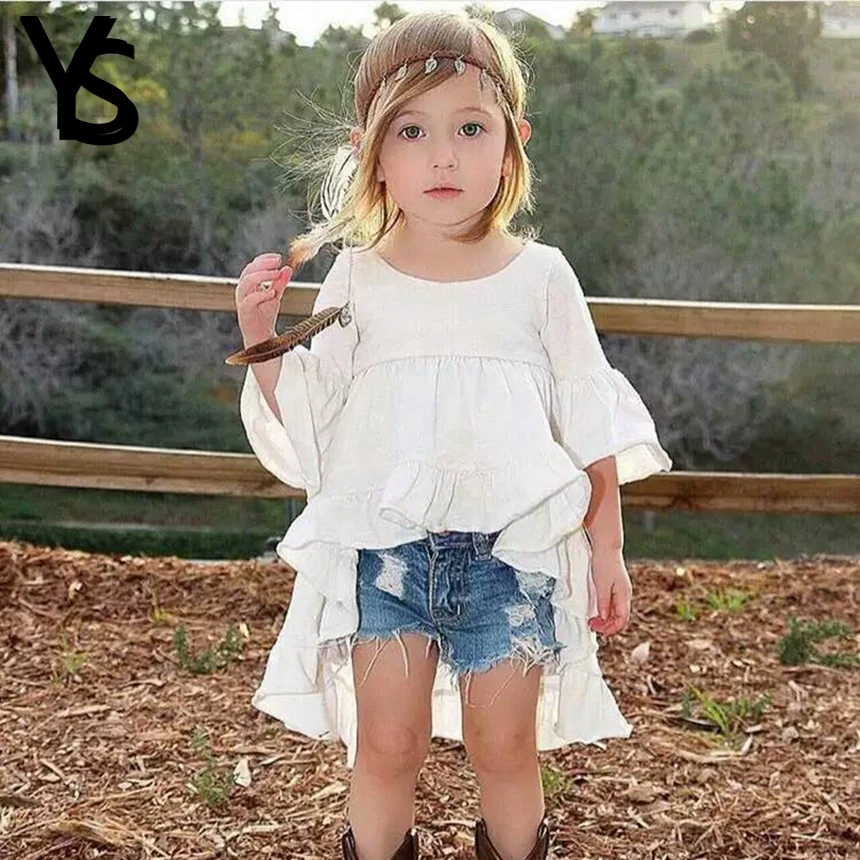 

2-8T Baby Girls Shirt Kids Top Half Puff Sleeve White Cute Blouse Children Clothes