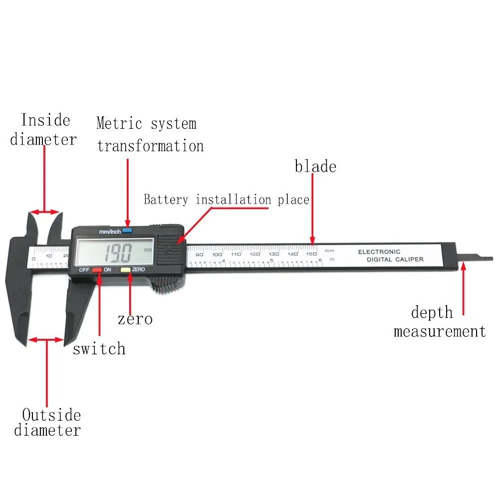 ESPLB 150mm Plastic Vernier Caliper 6 inch  LCD Screen Electronic Digital Caliper Carbon Fiber Millimeter Conversion Calipers