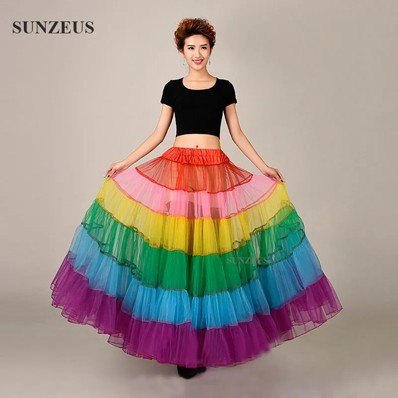 Colorido arco-íris saias de organza longo colorido saia crinolina rockabilly bela dança saia festa underskirt jupon