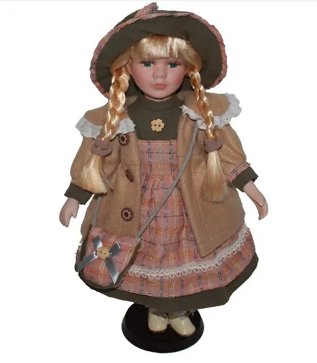 

40cm hat red dress rural Field Village porcelain Leisur girl doll European ceramic doll style home decoration Christmas gifts